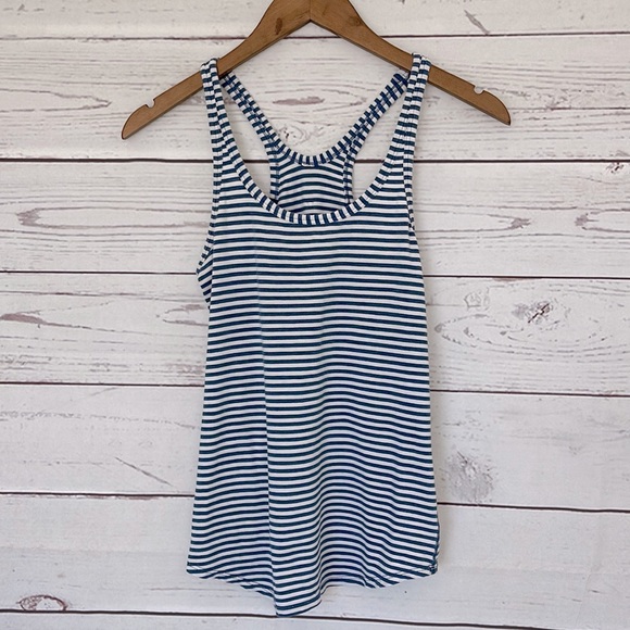 LULULEMON Cool Racerback Pigment Blue White Narrow Bold Stripe Tank SZ Small Est - Picture 3 of 7